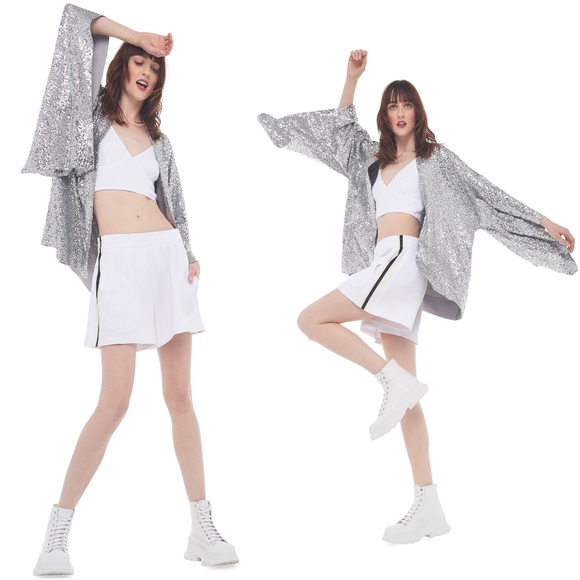 NEW! Norma Kamali Side Stripe Boyfriend Elephant Sweatshort White/Offset Stripe - Picture 1 of 13